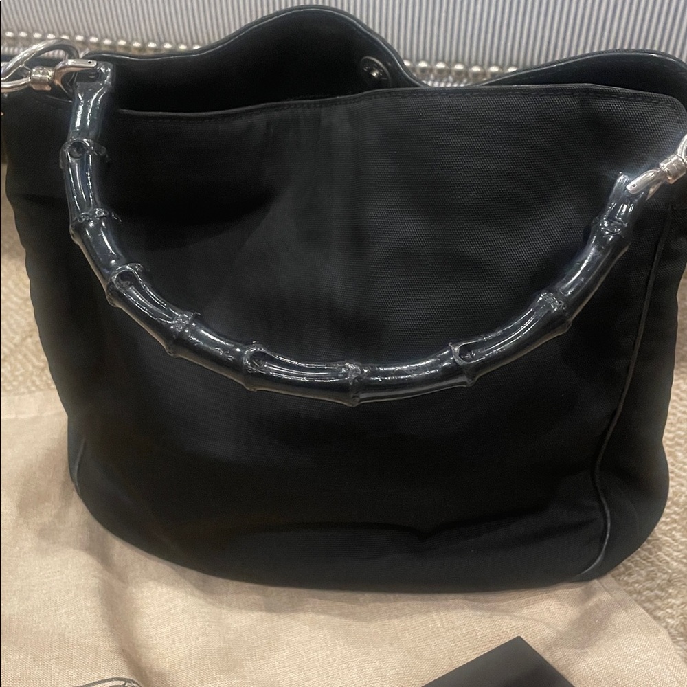 Gucci Black Handbag with Bamboo Handle- vintage.